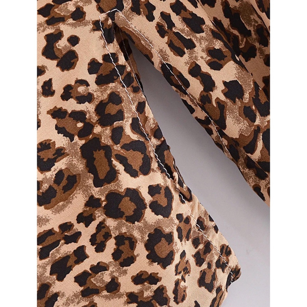 Brown Tan Leopard Animal Print Open Kimono Duster Coverup Wrap Robe Casual - Picture 6 of 8